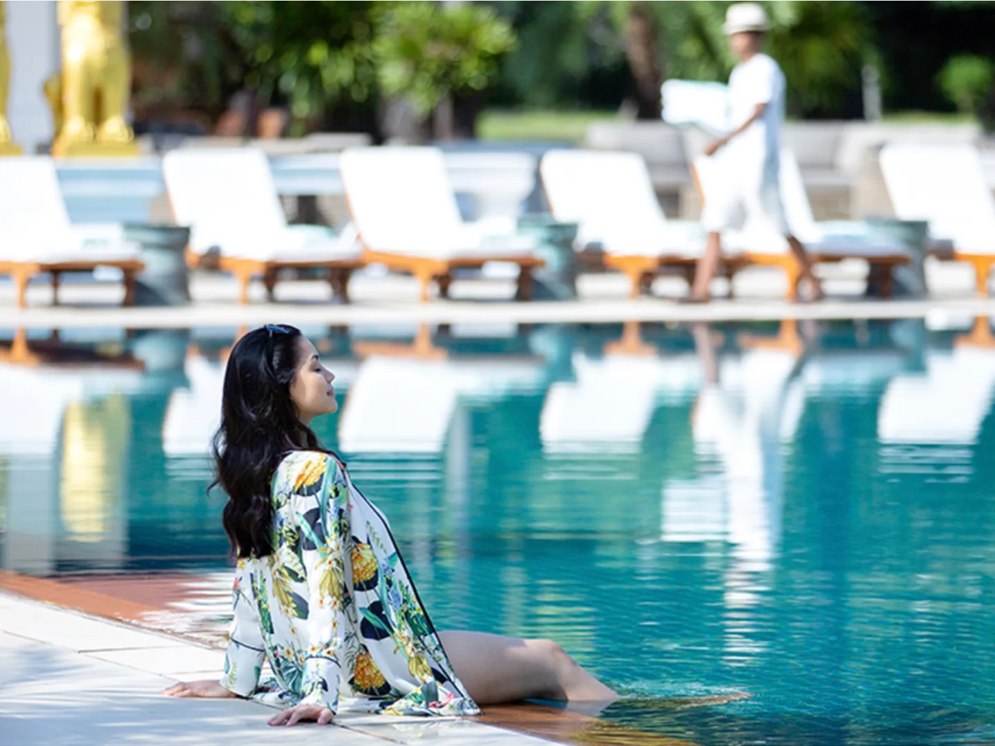 Poolside resort scene