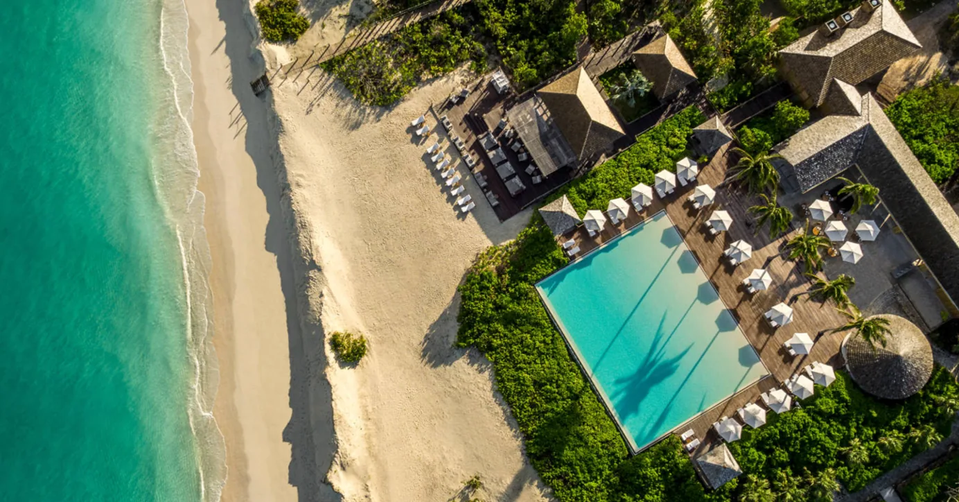 Aerial beach resort and pool